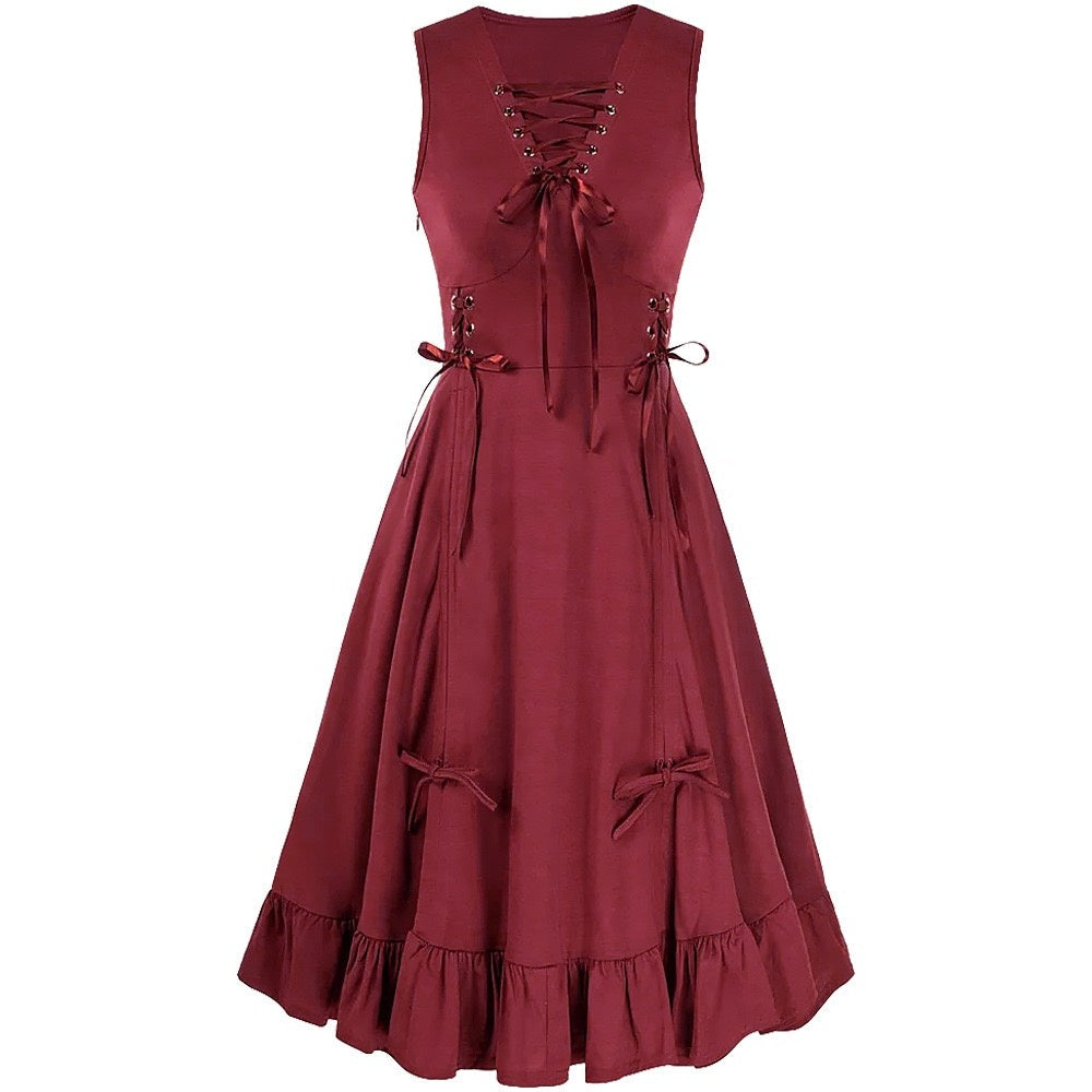 A-Line/Princess V-Neck Sleeveless Tea-Length Punk & Gothic Renaissance Steampunk Dress