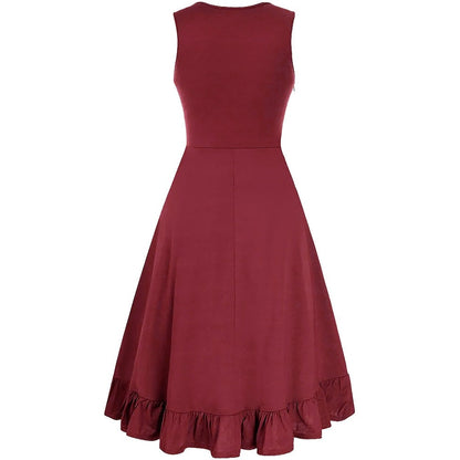 A-Line/Princess V-Neck Sleeveless Tea-Length Punk & Gothic Renaissance Steampunk Dress