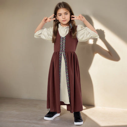 Girl's A-Line/Princess Jewel Neck Short Sleeves Ankle-Length Medieval Court Style Dress