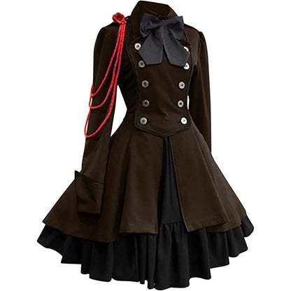 A-Line/Princess Jewel Neck Long Sleeves Knee-Length Retro Medieval Gothic Steampunk Dress