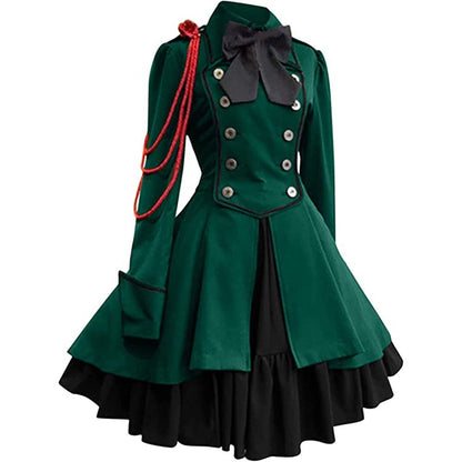 A-Line/Princess Jewel Neck Long Sleeves Knee-Length Retro Medieval Gothic Steampunk Dress
