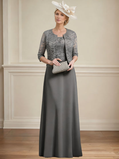 Sheath/Column Chiffon Floor Length 1/2 Sleeves Scoop Lace Mother of the Bride Dresses