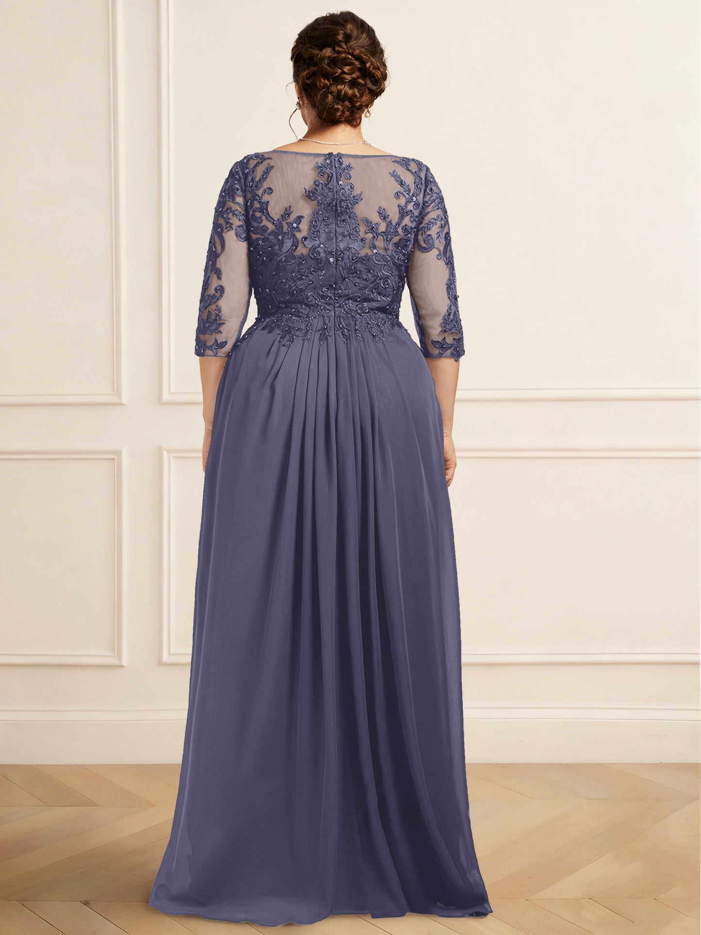 Sheath/Column Mother of the Bride Dresses Chiffon Elegant Dress V Neck Short Sleeves Floor-Length With Sequins Appliques pleated