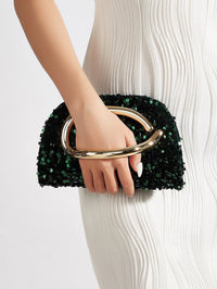 Dark Green Sequin Shoulder Bag/Handbag with Chain Strap for Cocktail, Evening&Party