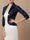 Women's Dark Navy Taffeta 3/4 Sleeve Elegant Bolero Coats / Jackets with Rhinestone