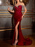 Trumpet/Mermaid Off-the-Shoulder Sleeveless Sequins Evening Dresses with High Split & Rhinestone