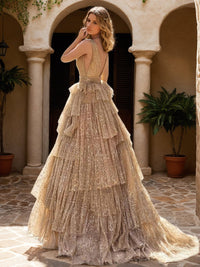 A-Line/Princess Evening Dress V-Neck Sleeveless Prom Dresses with Belt & Ruffles
