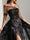 Black A-Line One-Shoulder Tulle Elegant Prom Dresses with Appliques & High Split