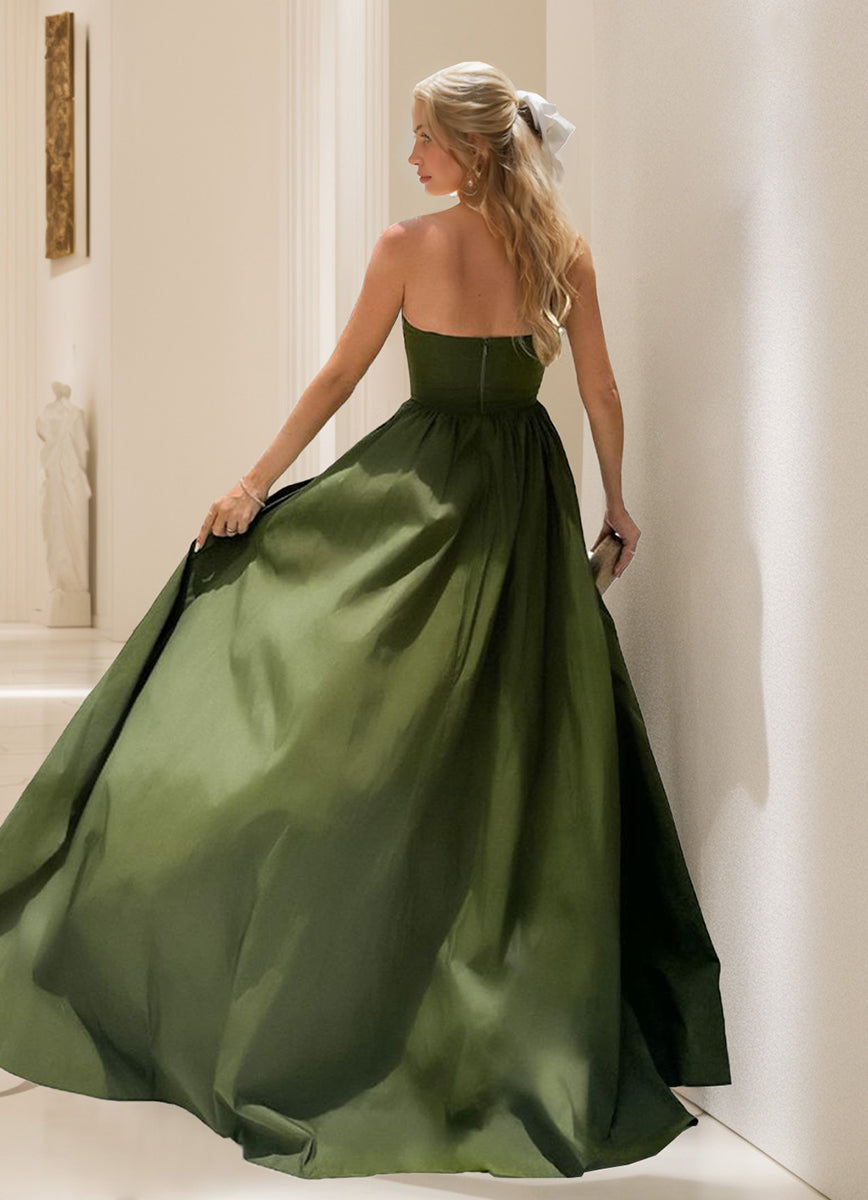 A-Line/Princess Strapless Asymmetrical Evening Dresses with Ruffles & High Split
