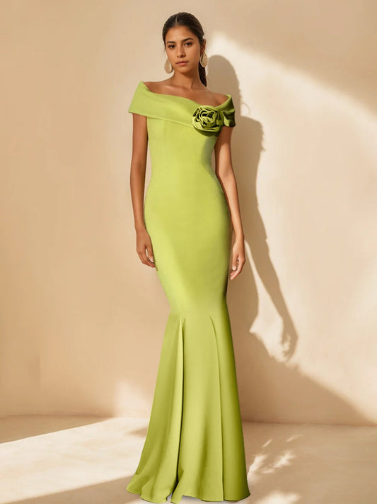 Trumpet/Mermaid Off-the-Shoulder Minimalist Mother of the Bride Dresses with Detachable Flower
