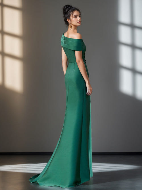 Trumpet/Mermaid Mother Of The Bride Dress One-Shoulder Short Sleeves Evening Dresses with Ruffles & Appliques