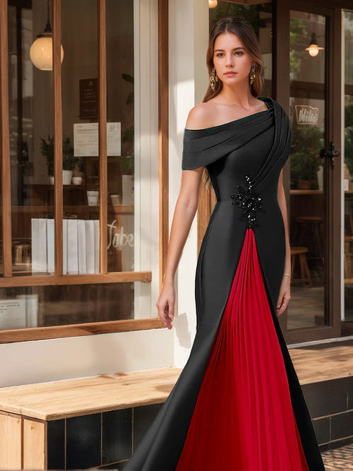 Trumpet/Mermaid Mother Of The Bride Dress One-Shoulder Short Sleeves Evening Dresses with Ruffles & Appliques
