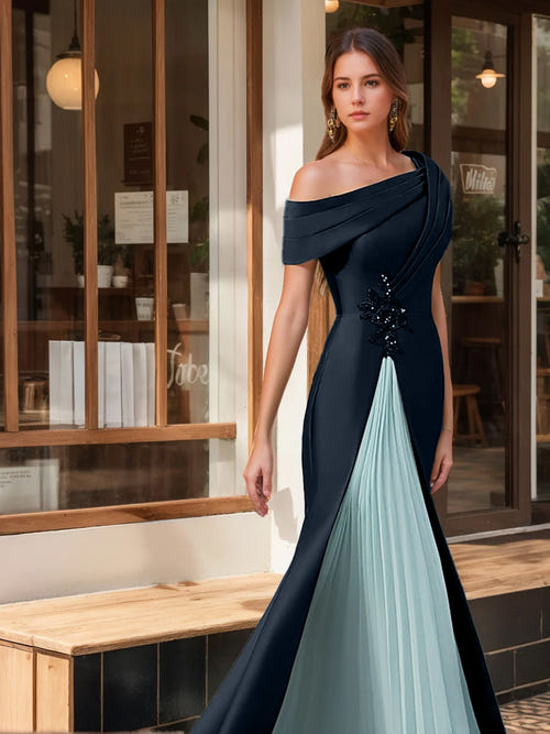 Trumpet/Mermaid Mother Of The Bride Dress One-Shoulder Short Sleeves Evening Dresses with Ruffles & Appliques