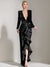 Sheath/Column V-Neck Long Sleeves Asymmetrical Elegant Evening Dresses with Sequins & Ruffles