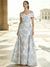 A Line/Princesses Evening Gown Elegant Floral Jacquard Evening Dress Satin Off the Shoulder Floor-Length Formal Dress With Overskirt