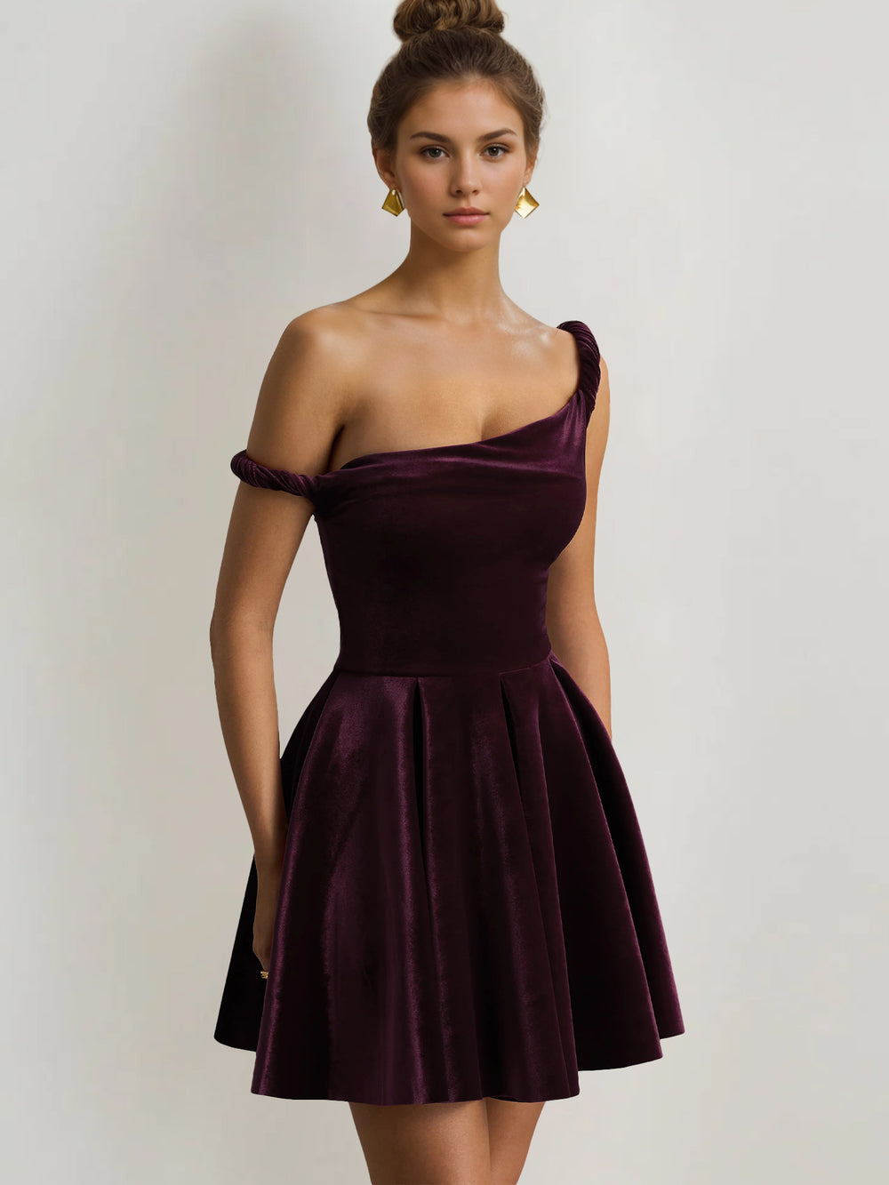 A Line/Princess Christmas Party Dresses Velvet Cocktail Short/Mini Spaghetti Straps Sleeveless Homecoming Ruched