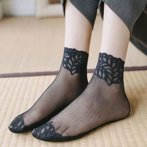 5双女士日常假日蕾丝氨纶尼龙露趾袜