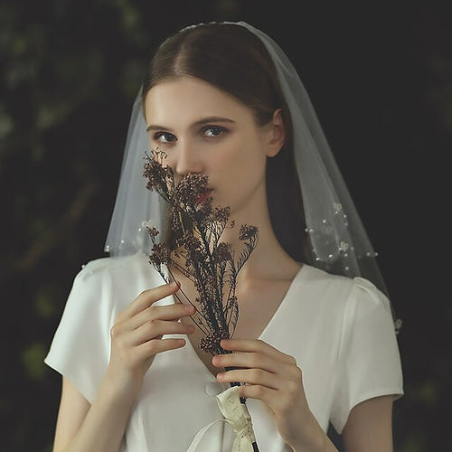 Two-tier Cute / Stylish / Birthday Wedding Veil  with Faux Pearl Tulle