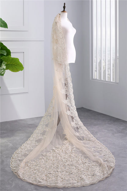 One-tier Luxurious Wedding Veil with Appliques