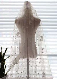 One-tier Cut Edge Cathedral Wedding Veils with Faux Pearl