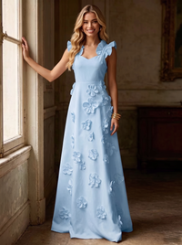 A Line/Princesses Formal Dress 3D Floral Sleeveless Evening Dress Floor-Length Dress With Pocket
