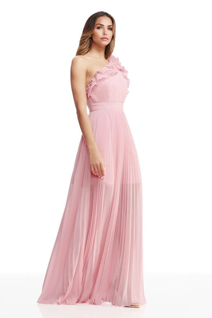 A-Line/Princess Chiffon Bridesmaid Dresses Floor-Length One-Shoulder&Ruffle Sleeveless With Back Zipper