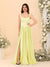 A-Line/Princess V-Neck Sleeveless Long Bridesmaid Dresses with Side Slit & Pleats