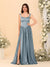 A-Line/Princess V-Neck Sleeveless Long Bridesmaid Dresses with Side Slit & Pleats