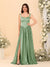 A-Line/Princess V-Neck Sleeveless Long Bridesmaid Dresses with Side Slit & Pleats