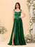 A-Line/Princess V-Neck Sleeveless Long Bridesmaid Dresses with Side Slit & Pleats