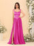 A-Line/Princess V-Neck Sleeveless Long Bridesmaid Dresses with Side Slit & Pleats