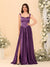 A-Line/Princess V-Neck Sleeveless Long Bridesmaid Dresses with Side Slit & Pleats