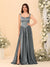A-Line/Princess V-Neck Sleeveless Long Bridesmaid Dresses with Side Slit & Pleats
