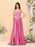 A-Line/Princess V-Neck Sleeveless Long Bridesmaid Dresses with Side Slit & Pleats