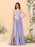A-Line/Princess V-Neck Sleeveless Long Bridesmaid Dresses with Side Slit & Pleats