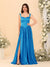 A-Line/Princess V-Neck Sleeveless Long Bridesmaid Dresses with Side Slit & Pleats
