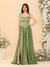 A-Line/Princess V-Neck Sleeveless Long Bridesmaid Dresses with Side Slit & Pleats