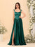 A-Line/Princess V-Neck Sleeveless Long Bridesmaid Dresses with Side Slit & Pleats