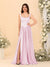 A-Line/Princess V-Neck Sleeveless Long Bridesmaid Dresses with Side Slit & Pleats