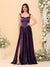 A-Line/Princess V-Neck Sleeveless Long Bridesmaid Dresses with Side Slit & Pleats