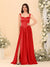 A-Line/Princess V-Neck Sleeveless Long Bridesmaid Dresses with Side Slit & Pleats