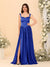 A-Line/Princess V-Neck Sleeveless Long Bridesmaid Dresses with Side Slit & Pleats