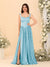 A-Line/Princess V-Neck Sleeveless Long Bridesmaid Dresses with Side Slit & Pleats