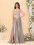 A-Line/Princess V-Neck Sleeveless Long Bridesmaid Dresses with Side Slit & Pleats