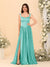 A-Line/Princess V-Neck Sleeveless Long Bridesmaid Dresses with Side Slit & Pleats