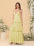 A-Line/Princess Spaghetti Straps Sleeveless Floor-Length Tiered Bridesmaid Dresses With  Pleats