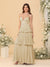 A-Line/Princess Spaghetti Straps Sleeveless Floor-Length Tiered Bridesmaid Dresses With  Pleats