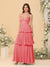 A-Line/Princess Spaghetti Straps Sleeveless Floor-Length Tiered Bridesmaid Dresses With  Pleats