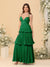 A-Line/Princess Spaghetti Straps Sleeveless Floor-Length Tiered Bridesmaid Dresses With  Pleats