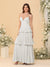 A-Line/Princess Spaghetti Straps Sleeveless Floor-Length Tiered Bridesmaid Dresses With  Pleats